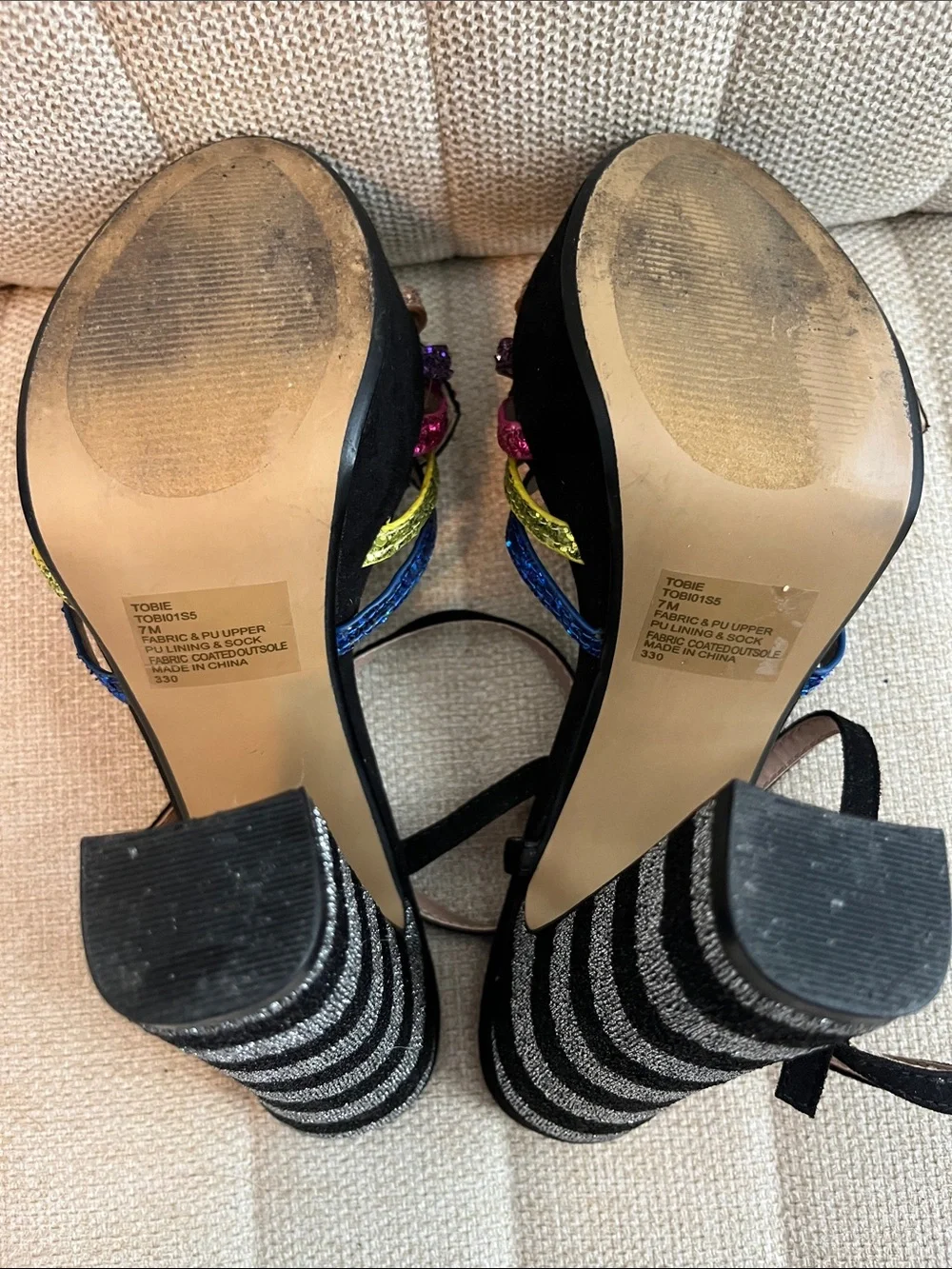 Betsey Johnson tobie rhinestone glitter metallic embellished platform sandals 7